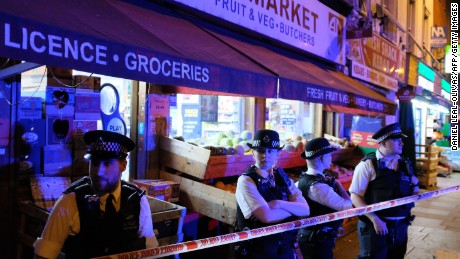 Police guard a street in Finsbury Park after the attack on Monday.