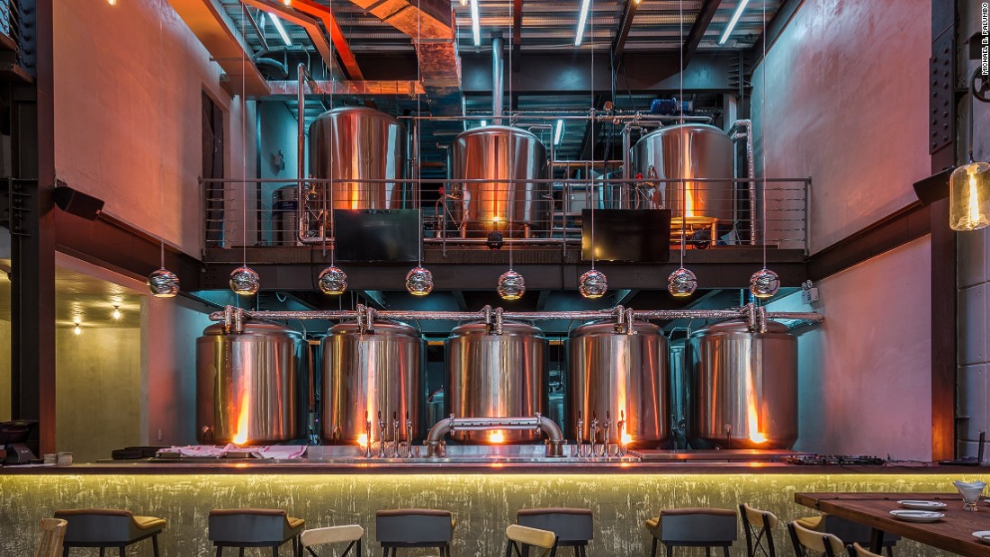 In addition to a bar, restaurant and rooftop terrace, the two-story East West Brewing Company building also houses a brewery, where visitors can learn about the craft brewing process. 