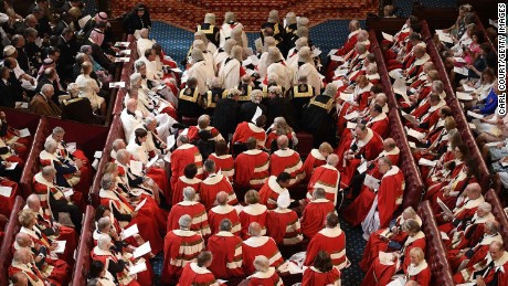 Peers take their seats in the House of Lords before the Queen&#39;s Speech on Wednesday. 