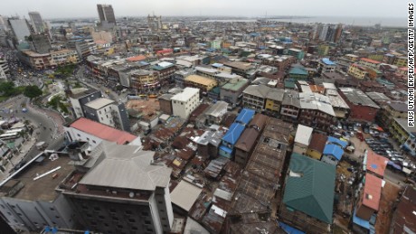 A view of multi-story buildings in Lagos, Nigeria&#39;s commercial capital. 
