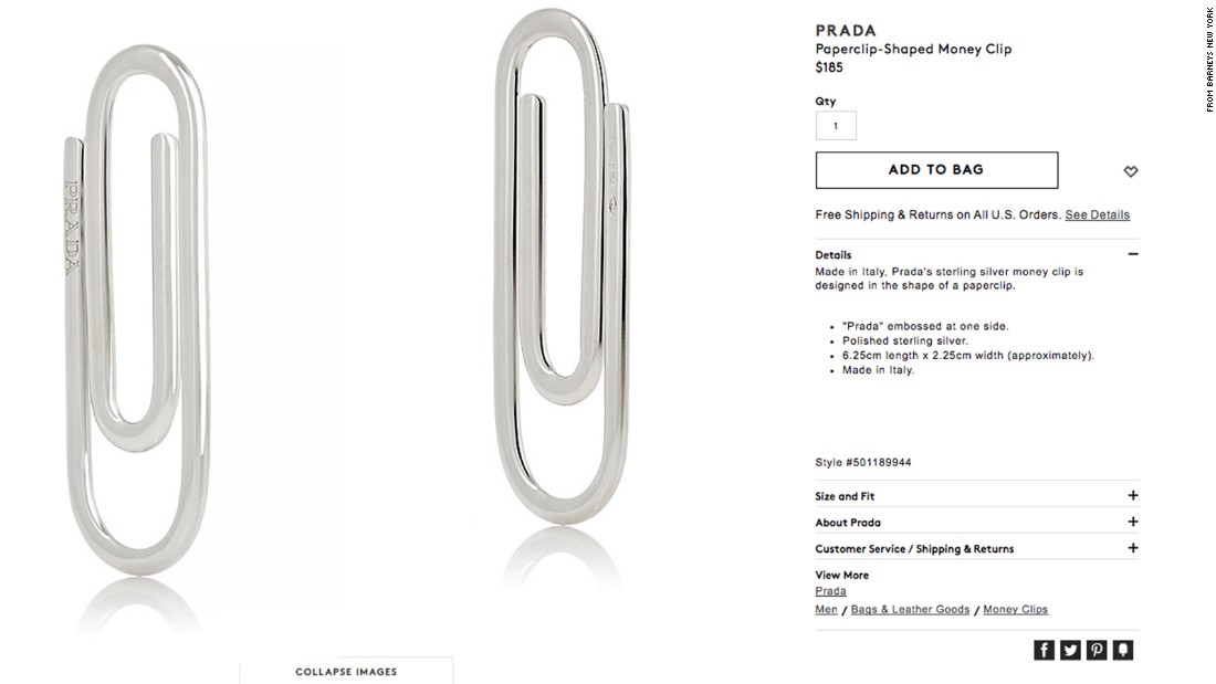 Prada is selling a paper clip for $185 