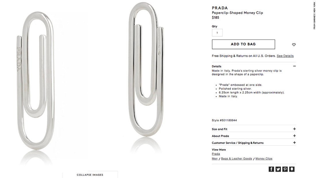 Prada is selling a paper clip for $185, and people aren't taking it well