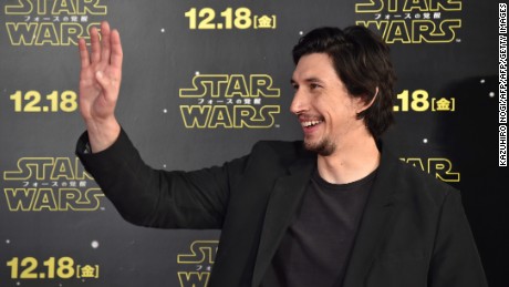 Actor Adam Driver gestures during a promotional event for the upcoming Star Wars film in Tokyo on December 10, 2015. Star Wars: The Force Awakens premieres in Japan on December 18.   AFP PHOTO / KAZUHIRO NOGI / AFP / KAZUHIRO NOGI        (Photo credit should read KAZUHIRO NOGI/AFP/Getty Images)