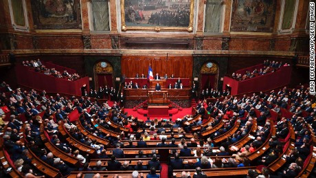 President Macron speaks during a special congress gathering both houses of parliament.