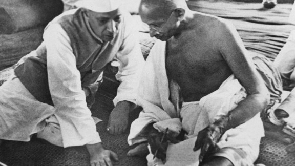 Jawaharlal Nehru (left) and Mahatma Gandhi (right) deep in conversation in Bombay, now Mumbai, India, in August 1942.

India had been under the rule of the British since 1858, but had been agitating for self-governance for years. The country finally gained independence in August 1947. Nehru was a prominent Indian politician who became independent India