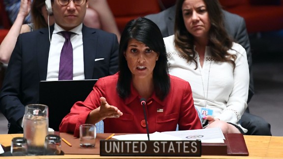 US Ambassador to the United Nations Nikki Haley speaks during a Security Council meeting on North Korea at the UN headquarters in New York on July 5, 2017. 
