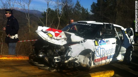 The wrecked car of Robert Kubica following his rally crash.