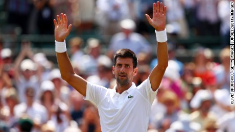 Novak Djokovic celebrates after beating Adam Pavlasek in their second-round match on Court No. 1 