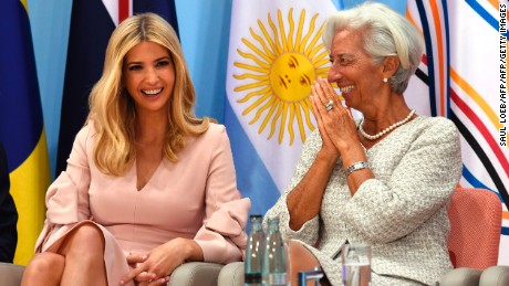 the daughter of the US President Ivanka Trump and the Managing Director of the International Monetary Fund (IMF) Christine Lagarde attend the Women&#39;s Entrepreneurship Finance Event at the G20 Summit in Hamburg, Germany, July 8, 2017. / AFP PHOTO / SAUL LOEB        (Photo credit should read SAUL LOEB/AFP/Getty Images)