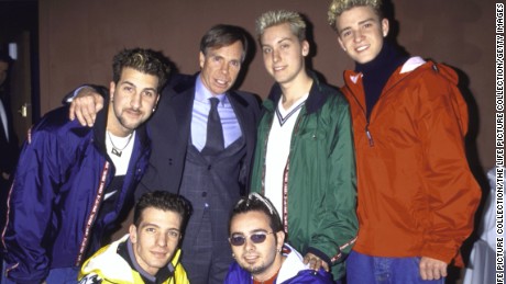 (L-R, top row) Singers Joey Fatone, Lance Bass and Justin Timberlake w. (L &amp; R, bottom row) J. C. Chasez and Chris Kirkpatrick of musical group &#39;N Sync w. fashion designer Toomy Hilfiger (2L, top row) at Roseland.  (Photo by Dave Allocca/DMI/The LIFE Picture Collection/Getty Images)