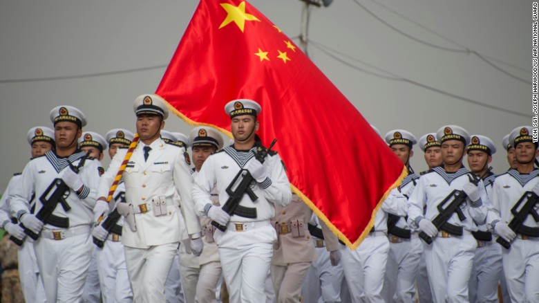 Chinese People&#39;s Liberation Army-Navy troops march in Djibouti&#39;s independence day parade on June 27, 2017, marking 40 years since the end of French rule in the Horn of Africa country.