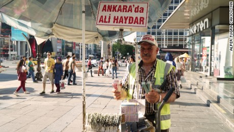Mahmut Sahin sells lottery tickets in Kizilay square. 