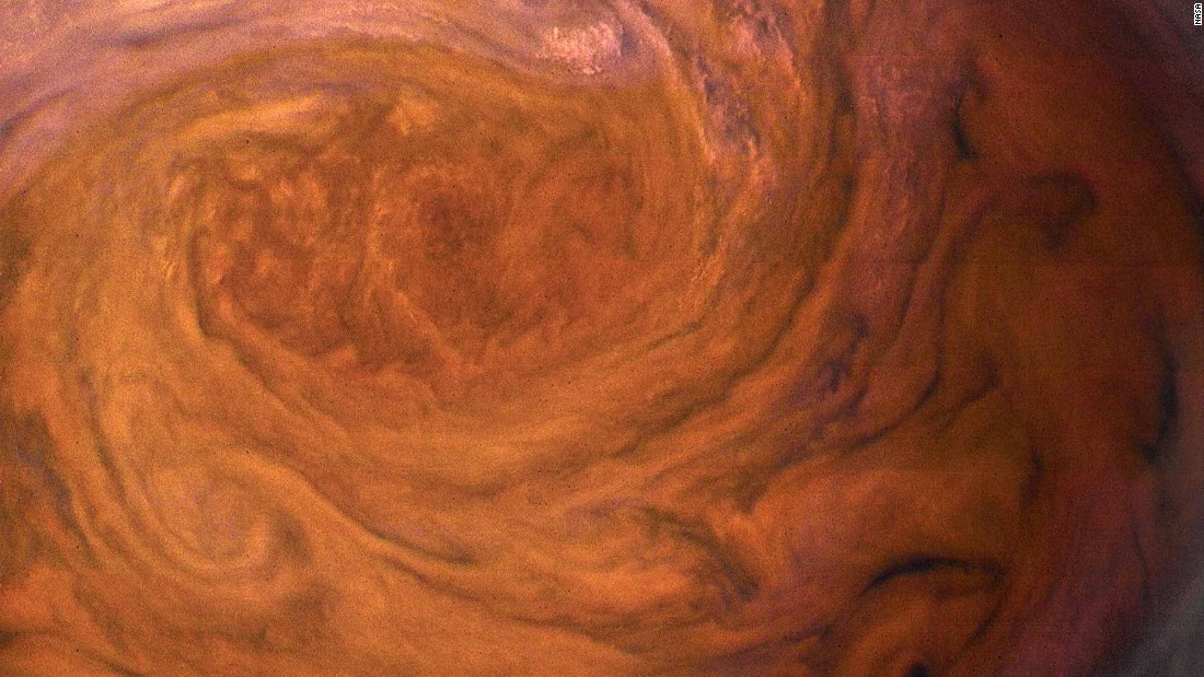 Jupiter&#39;s Great Red Spot is a storm with a 10,000-mile-wide cluster of clouds in July 2017.