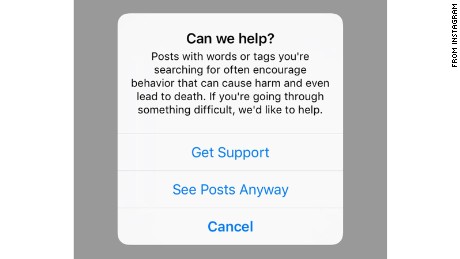 Instagram issues a warning whenever hashtags related to Blue Whale are searched.