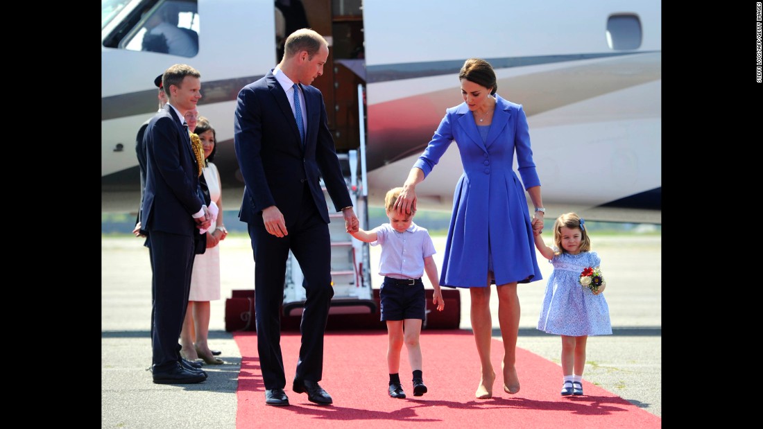 The royal family arrives at the airport in Berlin on July 19, for a three-day visit to Germany.