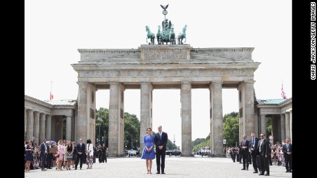 Prince William, Duke of Cambridge, and Catherine, Duchess of Cambridge, visit Berlin&#39;s Brandenburg Gate during their official visit to Poland and Germany.