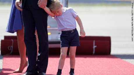 Prince George, who turns four this weekend, seemed a little shy as he was greeted.
