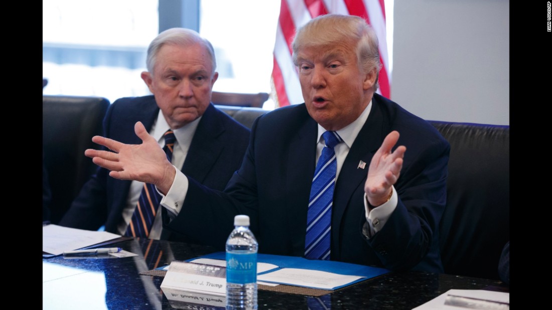 Sessions listens in October 2016 as then-candidate Trump speaks during a national security meeting with advisers at Trump Tower in New York. Sessions was one of Trump&#39;s closest and most consistent allies.