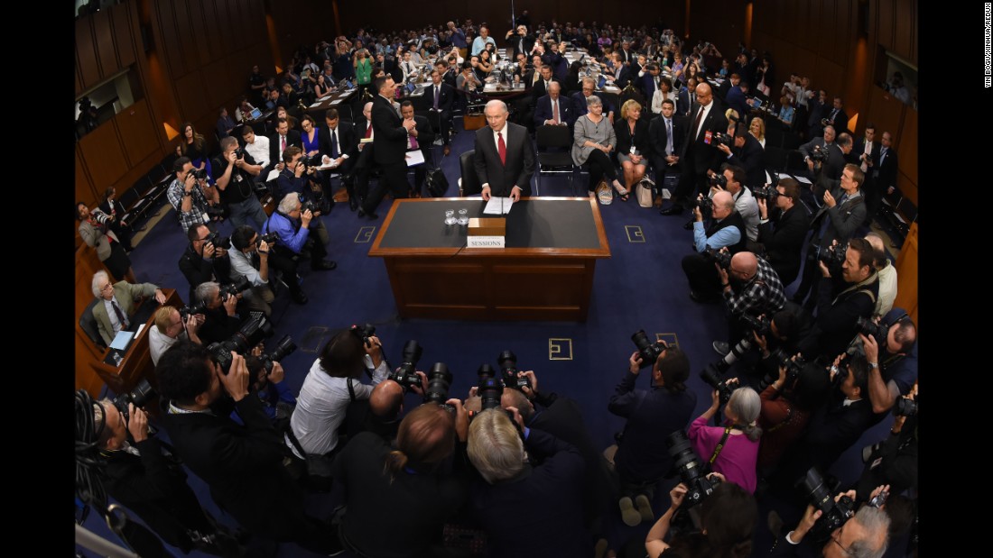 Sessions arrives on June 13, 2017, to testify at a Senate intelligence committee hearing about meetings he had with Russians during the Trump presidential campaign. Sessions called the Russia collusion claim a &quot;detestable lie.&quot;