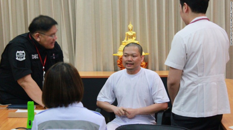 Former monk Wiraphon Sukphon arrives back in Bangkok following his extradition from the United States in July 2017.