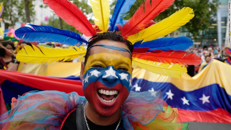 A participant from Venezuela takes part in Berlin&#39;s annual gay pride parade in 2017.