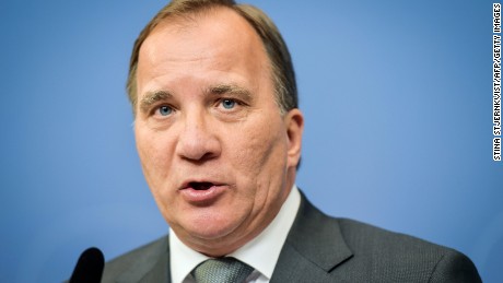 Sweden&#39;s PM Stefan Lofven at a news conference about the huge leak of confidential information.