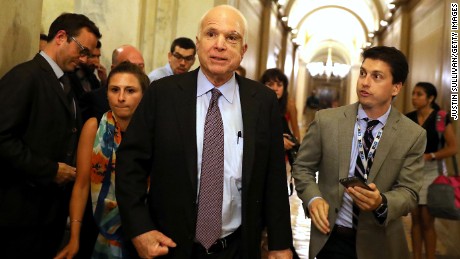Sen. John McCain leaves the the Senate chamber at the U.S. Capitol after voting on the GOP &#39;Skinny Repeal&#39; health care bill on  July 28, 2017 in Washington, DC. Three Senate Republicans voted no to block a stripped-down, or &#39;Skinny Repeal,&#39; version of Obamacare reform. 