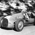 Peter Whitehead in action with the Ferrari 125 F1 The pilot will win the GP of Czechoslovakia in Brno 1949 Ferrari Under the Skin/Design museum London