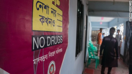 A sign points the way into a rehab in Cox&#39;s Bazar in Bangladesh. Since the yaba methamphetamine crisis began, 80% of clients here are using the drug problematically.