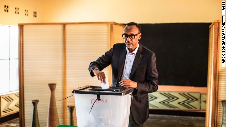 Incumbent Rwandan President Paul Kagame casts his vote Friday in Kigali.