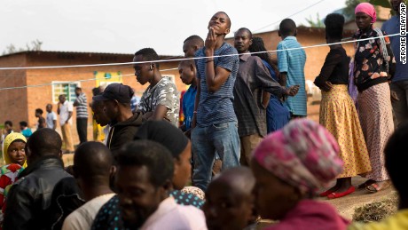 Rwandans line up to vote at a polling station in Rwanda&#39;s capital, Kigali, on Friday.