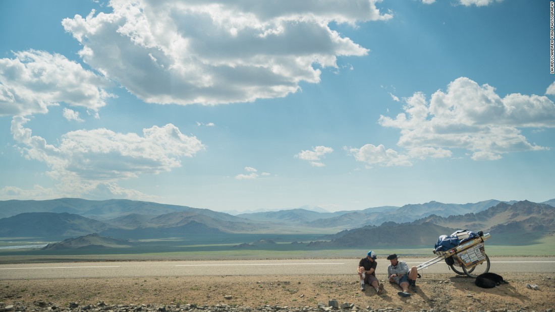 The three travelers take a break in the Mongolian sun. 
