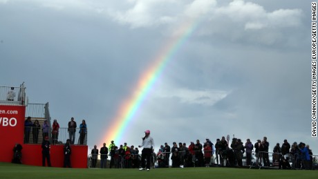 A rainbow appeared over the Kingsbarn course as Kim stepped up to take her shot at the 18th on Saturday.