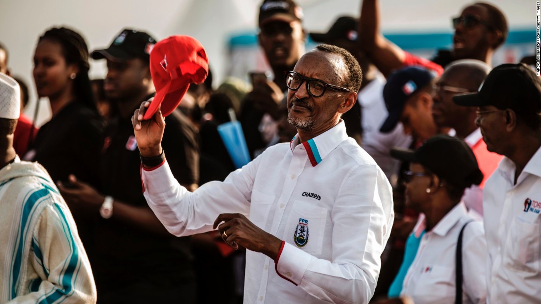 Rwandan President Paul Kagame campaigns during the 2017 presidential election.