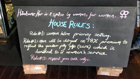 This sign lays out of the policy at Handsome Her, a Melbourne, Australia café where men are invited to pay 18% more to reflect the gender pay gap.