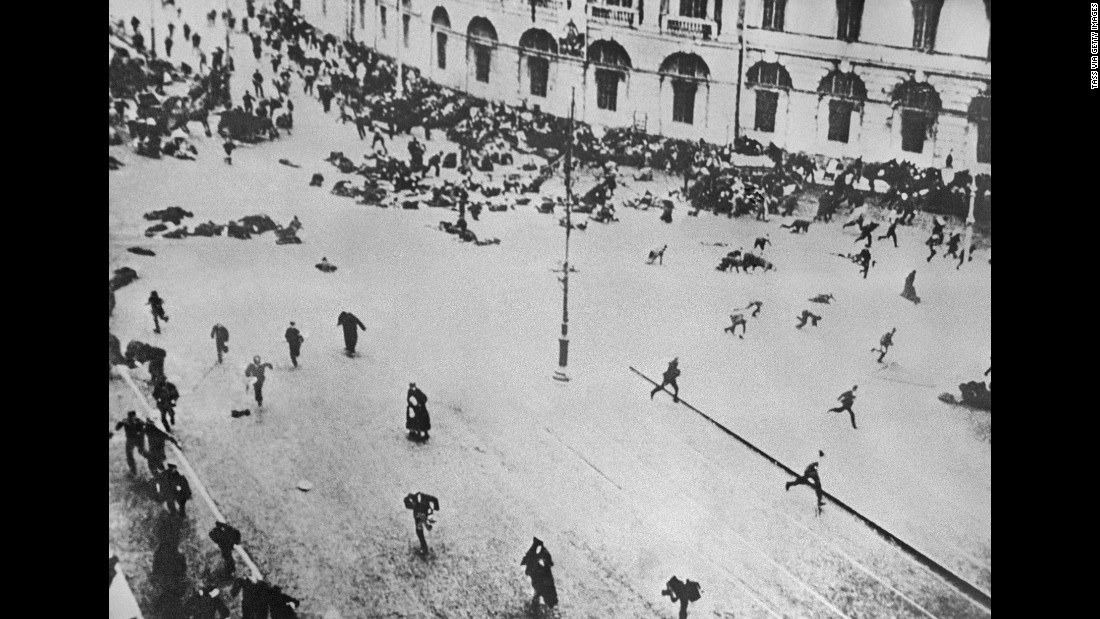 The aftermath of armed demonstrations, also know as July Days, against the Russian Provisional Government on Nevsky Avenue in Petrograd, Russia.  