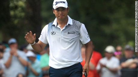 Hideki Matsuyama was bidding to become the first Japanese player to win a golf major but fell away on the closing holes.