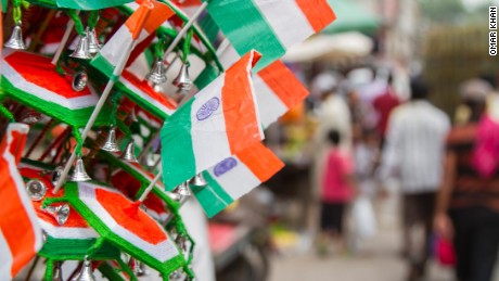 Indian flags on display in Delhi ahead of independence day celebrations 