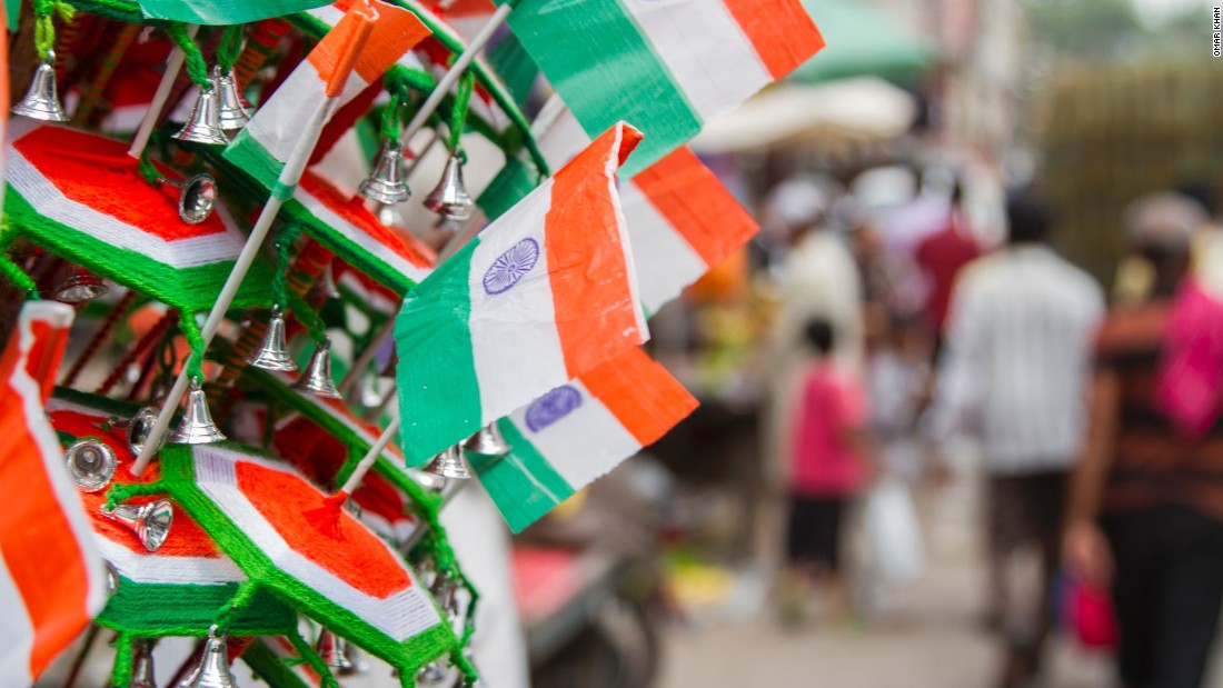 Indian flags on display in Delhi ahead of independence day celebrations 