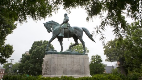 A statue of Confederate general Robert E. Lee sits in Emancipation Park, Tuesday, Aug. 15, 2017, in Charlottesville, Va. The deadly rally by white nationalists in Charlottesville, over the weekend is accelerating the removal of Confederate statues in cities across the nation.  (AP Photo/Julia Rendleman)