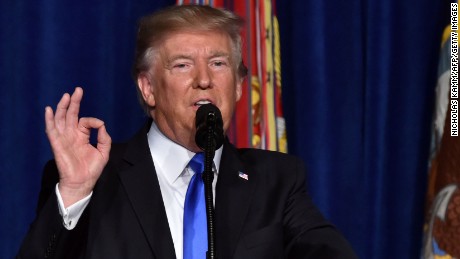 US President Donald Trump speaks during his address to the nation from Joint Base Myer-Henderson Hall in Arlington, Virginia, on August 21, 2017.
Trump said a rapid Afghan exit would leave &#39;vacuum&#39; for terrorists. / AFP PHOTO / Nicholas Kamm        (Photo credit should read NICHOLAS KAMM/AFP/Getty Images)