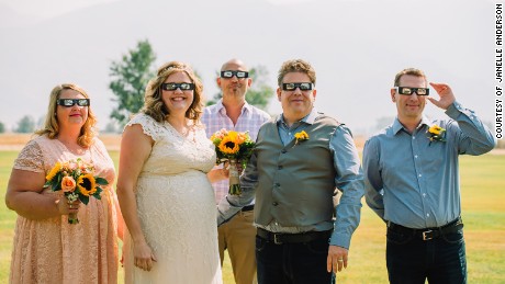 Wedding photo of Angela Babcock and James Odell of South Pasadena, CA married in her home state of Idaho for the Total Solar Eclipse.