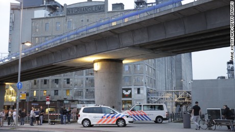 Rotterdam Police respond to a terror threat on Wednesday.
