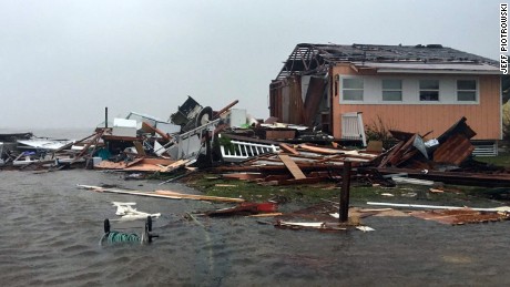 A damaged home in Rockport, Texas after Hurricane Harvey reached shore on August 26. 