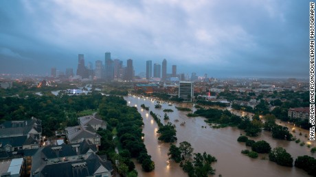 Hurricane Harvey aftermath, seen from Buffalo Bayou in Houston,.
