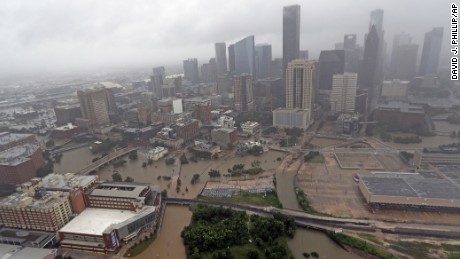 Highways around downtown Houston are empty as floodwaters from Tropical Storm Harvey overflow from the bayous around the city Tuesday, Aug. 29, 2017, in Houston. (AP Photo/David J. Phillip)