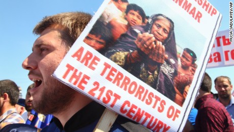 A local resident chants slogans during a mass protest in Chechnya&#39;s provincial capital Grozny, Russia, on Monday.