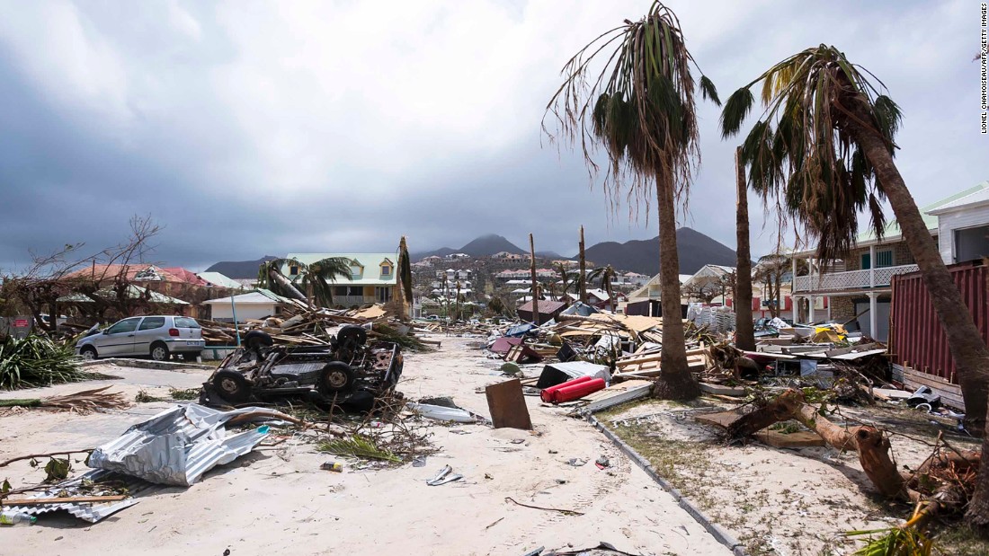 Irma damage is seen in St. Martin&#39;s Orient Bay on September 7.