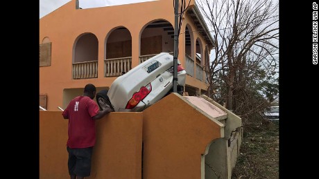A vehicle turned upside down by winds brought on by Hurricane Irma in the British overseas territory of Anguilla. 