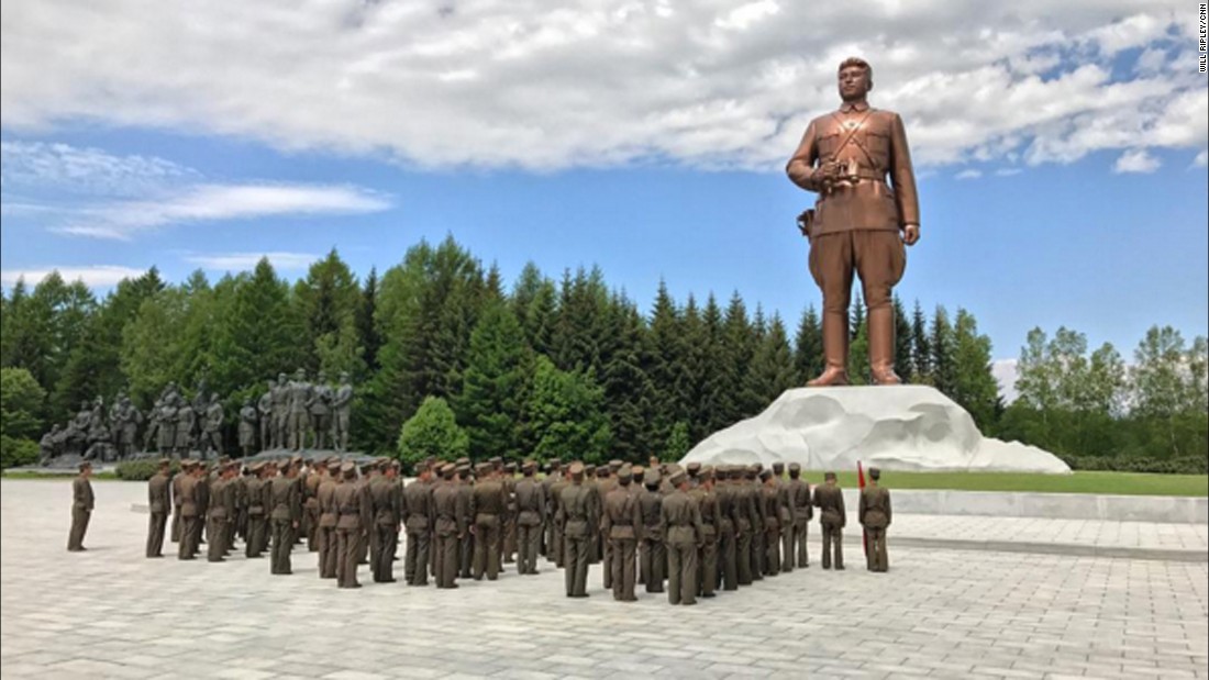 This statue in Samjiyon depicts North Korea&#39;s founding President Kim Il Sung when he was a guerrilla fighter against the Japanese. Taken on September 6.